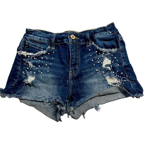 🌹KANCAN PEARL ACCENTS SHORTIE SHORTS - Picture 2 of 5